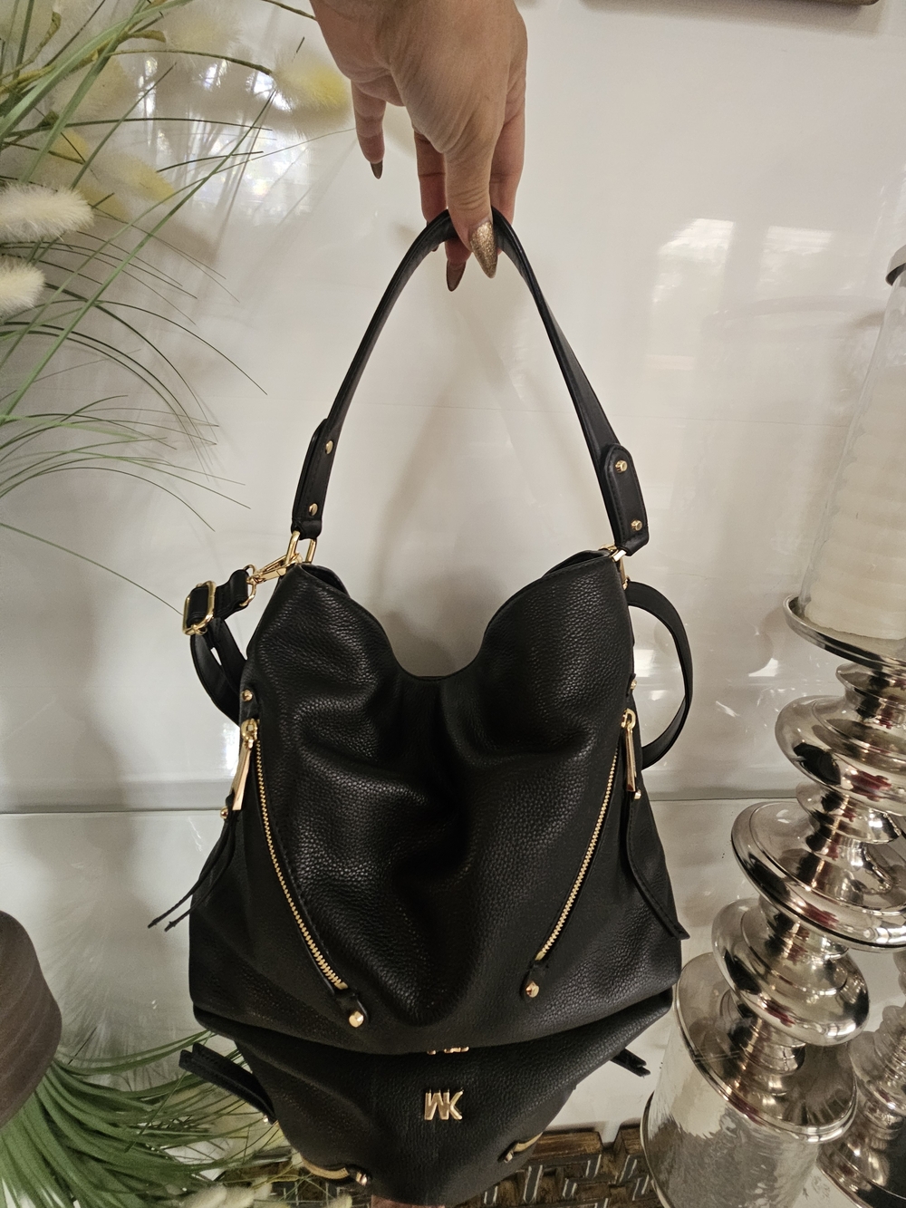 Michael Kors Black Leather Hobo Bag with Gold Hardware